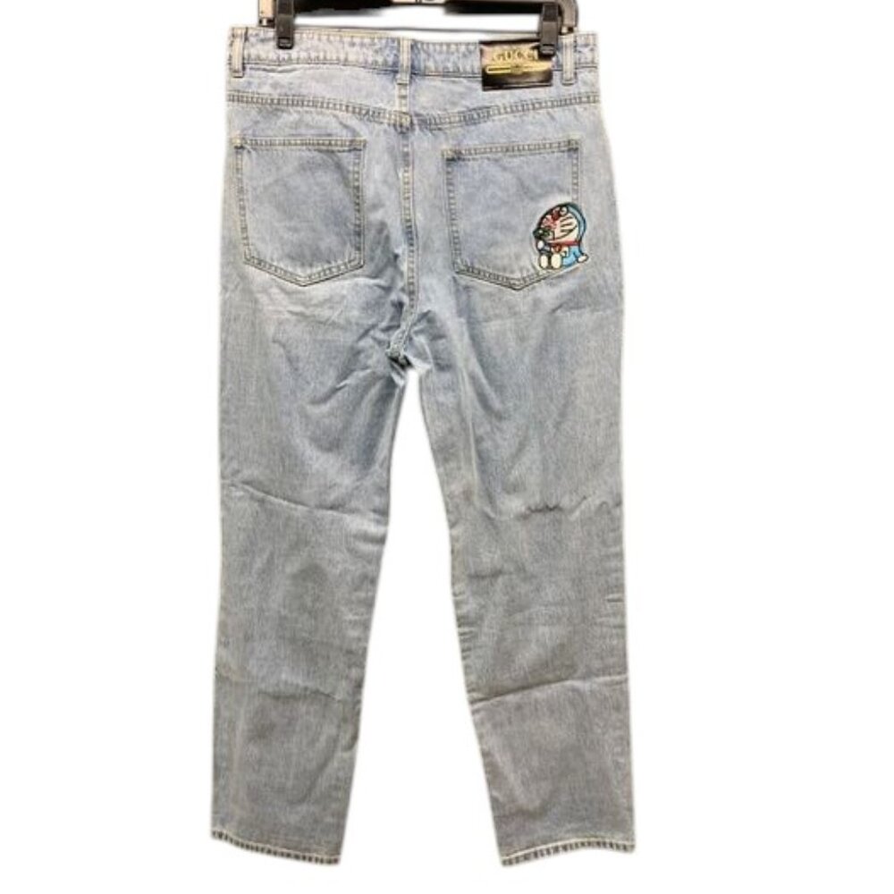 Gucci x Doraemon Men’s 32W Straight Leg Jeans Blue Denim Logo Designer Rare‎